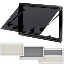 Campervan Window with Top Hinge, Blinds & Flyscreen - Flush Acrylic Glass and Frame